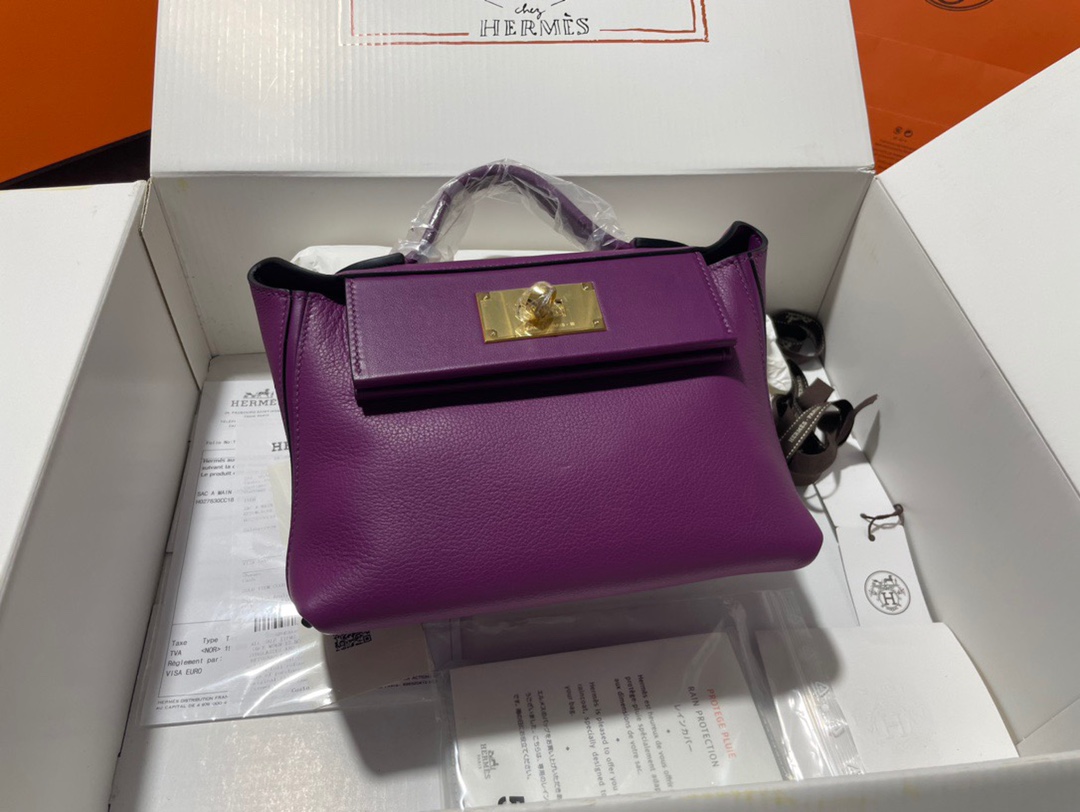 Hermes Kelly 2424 29cm Handbag in Purple Clemence Leather